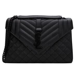 Saint Laurent Grain De Poudre Matelasse Triquilt Medium Monochrome Satchel Black